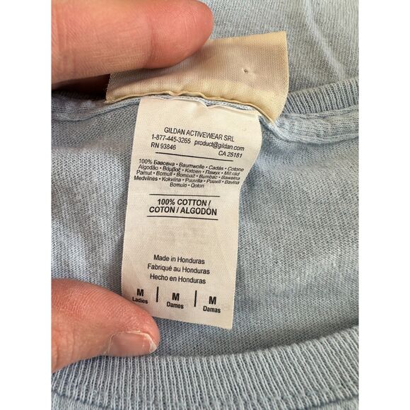 Top Stitch By Morning Sun Vintage Y2k 90s Cat Graphic Tee Blue Shirt size Medium - Picture 5 of 9